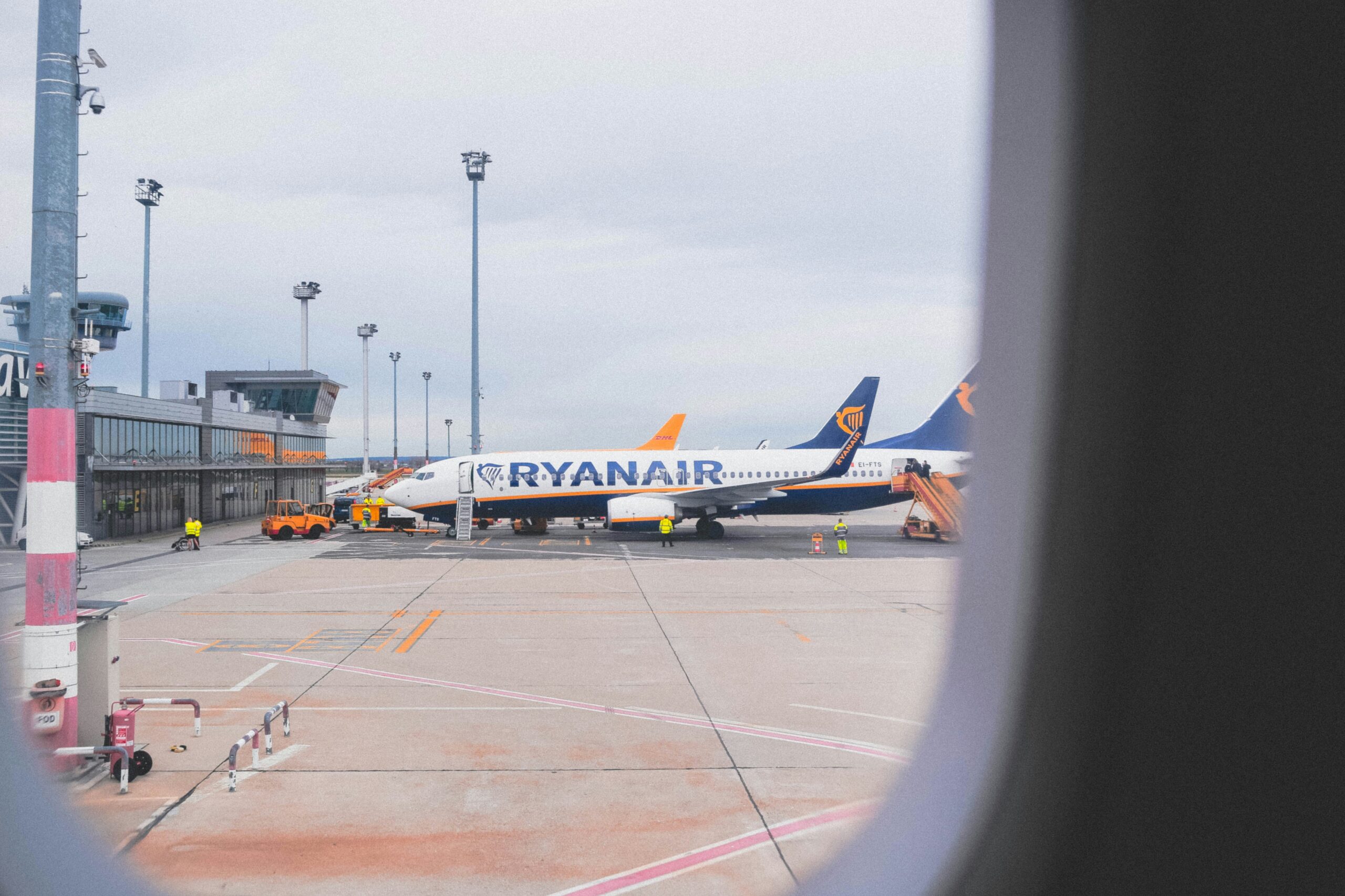 Ryanair plane, famously cheap flight airline on the tarmac waiting for boarding