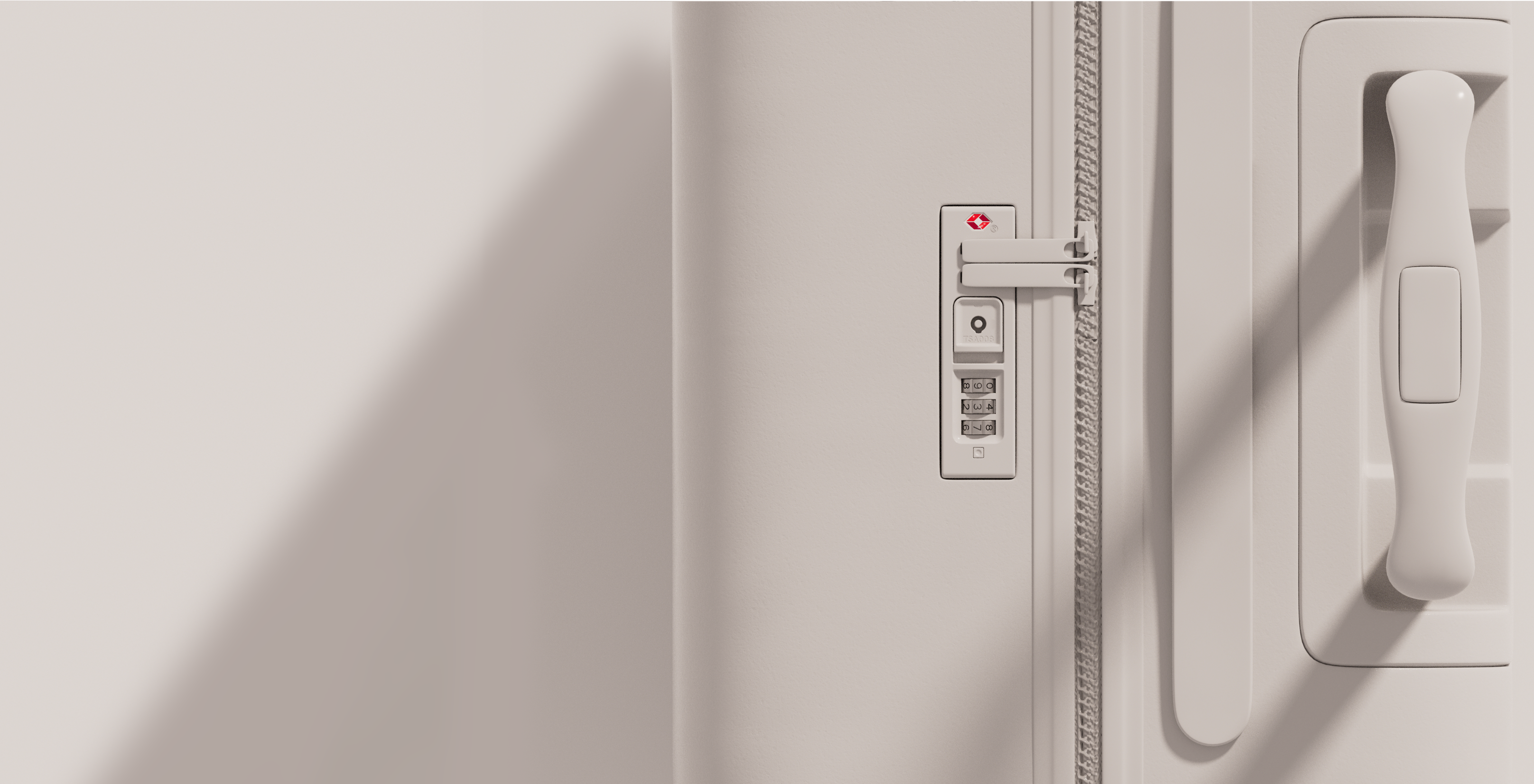 white beige luggage zipper lock handle